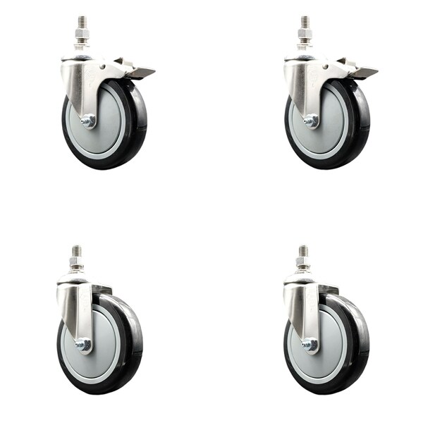 Service Caster 5 Inch 316SS Black Polyurethane 1/2 Inch Threaded Stem Caster Lock Brake SCC, 2PK SS316TSTTL20S514-PPUB-BLK-121315-2S2 - main